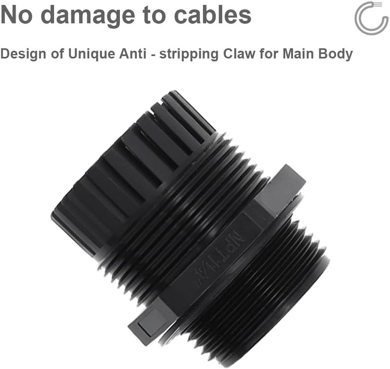 RTNLIT 1-1/4" NPT Cable Gland, Waterproof Adjustable Nylon Plastic Strain Relief Cord Connectors With Gaskets(Pack of 5) - Image 4